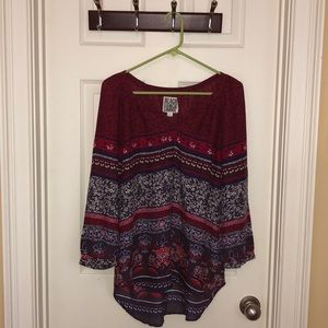Patterned, Flowy, Long-Sleeve Blouse